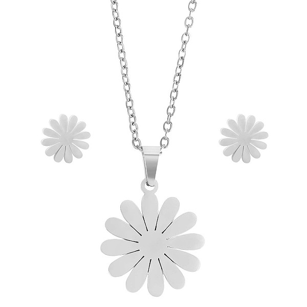 

PandaHall 316 Surgical Stainless Steel Daisy Stud Earrings and Pendant Necklace, Jewelry Set for Women, Stainless Steel Color, 17.32 inch...