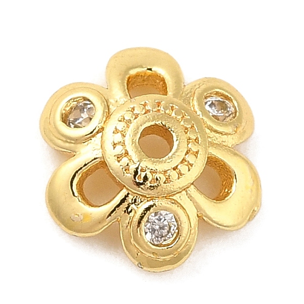 

PandaHall Rack Plating Brass Micro Pave Cubic Zirconia Bead Caps, Cadmium Free & Lead Free, 6-Petal Flower, Real 18K Gold Plated, 8x2.5mm..., Clear