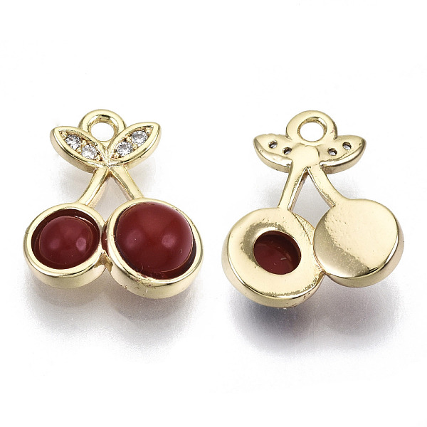 

PandaHall Brass Micro Pave Cubic Clear Zirconia Charms, with Acrylic, Nickel Free, Cherry, Real 18K Gold Plated, Dark Red, 12.5x11x4mm, Hole...