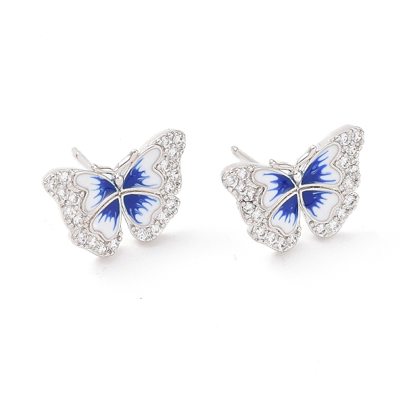 

PandaHall Clear Cubic Zirconia Butterfly Stud Earrings with Enamel, Rack Plating Brass Jewelry for Women, Cadmium Free & Lead Free, Platinum...