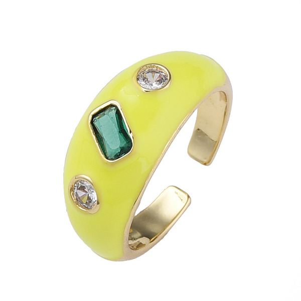 

PandaHall Cubic Zirconia Open Cuff Ring with Enamel, Real 18K Gold Plated Brass Jewelry for Women, Nickel Free, Yellow, US Size 6 3/4...