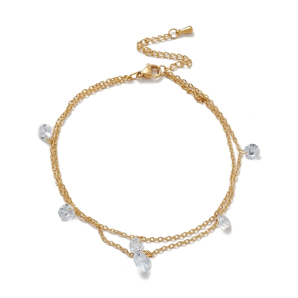 

PandaHall Vacuum Plating 304 Stainless Steel Cable Chains Multi-strand Anklet, Crystal Rhinestone Charm Double Layer Anklet for Women..., Clear