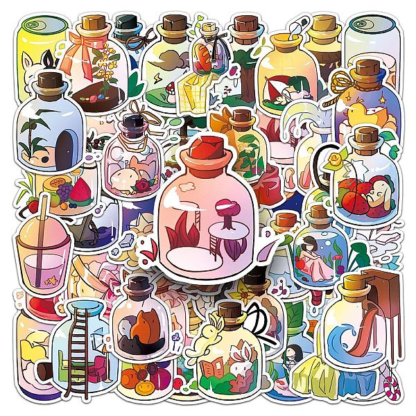 

PandaHall 50Pcs Bottle View Theme PVC Waterproof Self-Adhesive Stickers, Cartoon Stickers, for Party Decorative Presents, Mixed Color..., Multicolor