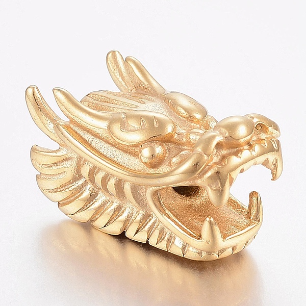 

PandaHall 304 Stainless Steel European Beads, Large Hole Beads, Dragon Head, Golden, 28.5x15x17mm, Hole: 4mm 304 Stainless Steel Dragon