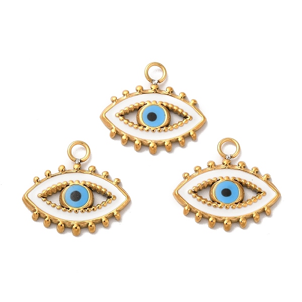 

PandaHall Ion Plating(IP) 304 Stainless Steel Enamel Pendants, Evil Eye Charm, Golden, 17x19x2mm, Hole: 2.5mm Stainless Steel+Enamel Evil..., White