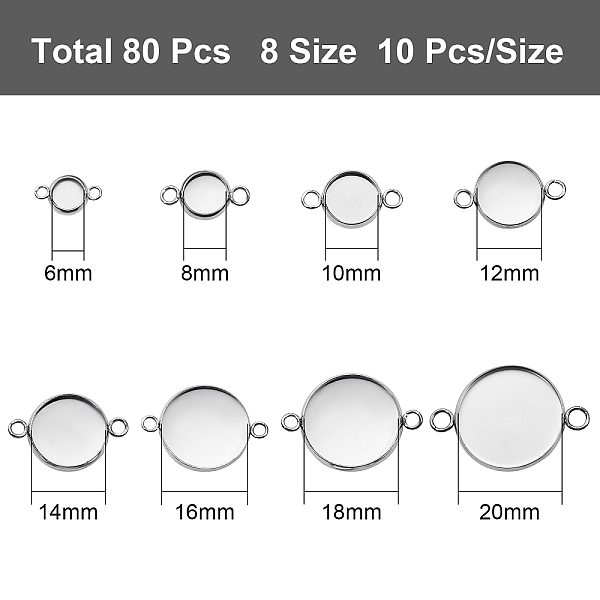 

PandaHall 80 Pcs 8 Styles 304 Stainless Steel Cabochon Connector Settings, Plain Edge Bezel Cups, Flat Round, Stainless Steel Color, Tray...