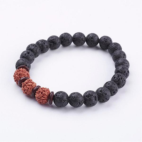 

PandaHall Lava Rock Beaded Stretch Bracelets, with Bodhi and Coconut slice Beads, 2 inch(51mm) Lava Rock