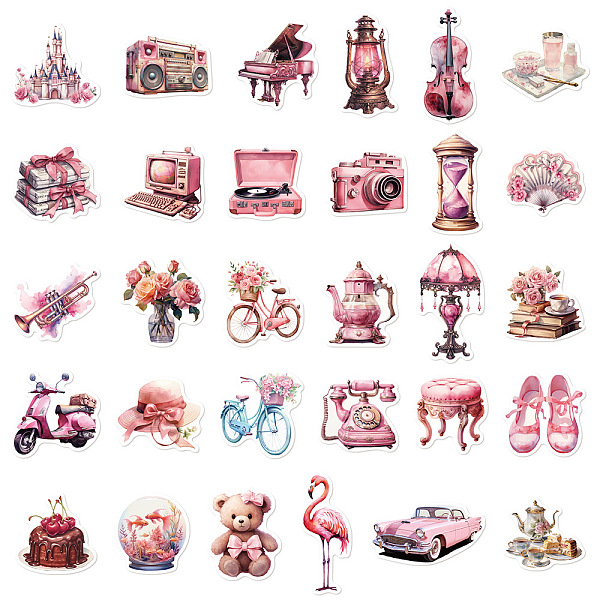 

PandaHall 60Pcs Retro Pink PVC Waterproof Stickers Set, Adhesive Label Stickers, for Water Bottles, Laptop, Luggage, Cup, Computer, Mobile..., Multicolor