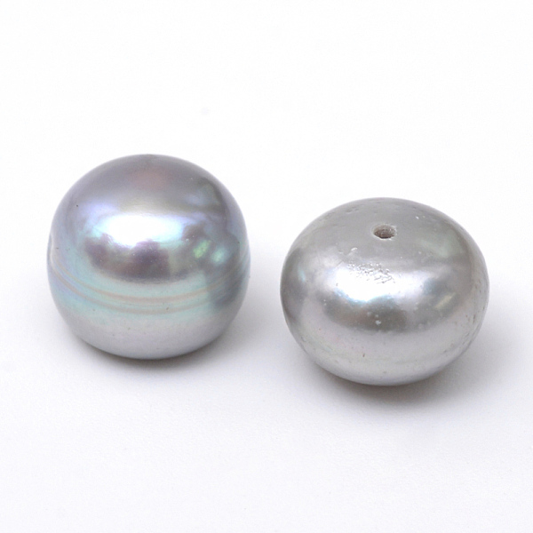 

PandaHall Flat Round Natural Cultured Freshwater Pearl Beads, Dyed, Half Drilled, Gray, 8~9x7mm, Half Hole: 0.8mm Pearl Flat Round Gray