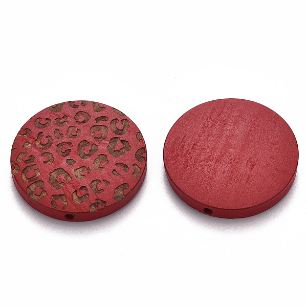 

PandaHall Painted Natural Wood Beads, Laser Engraved Pattern, Flat Round with Leopard Print, FireBrick, 30x5mm, Hole: 1.6mm Wood Flat Round..., Red