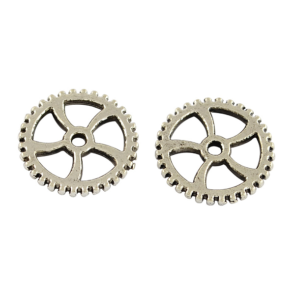 

PandaHall Tibetan Style Alloy Gear Pendants, Steampunk Charms, Cadmium Free & Lead Free, Antique Silver, 18x2mm, Hole: 2mm Alloy Gear