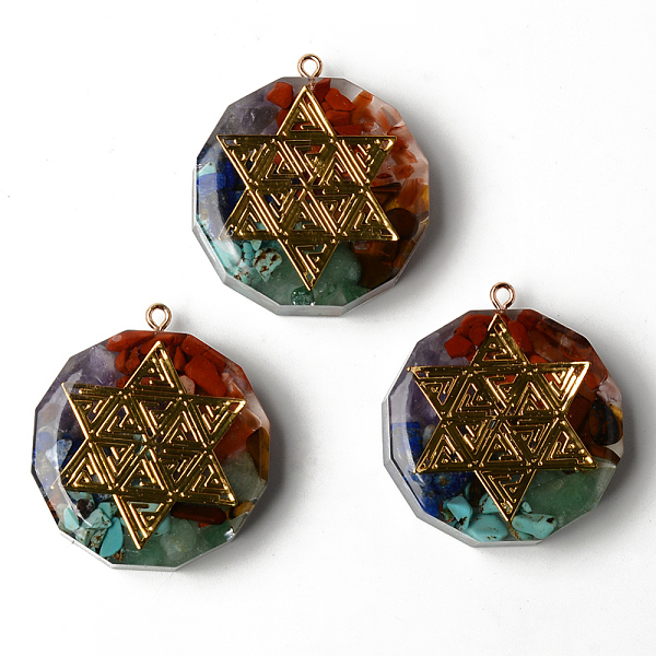 

PandaHall Flat Round Epoxy Resin Pendants, with Natural Amethyst & Lapis Lazuli & Sodalite & Green Aventurine & Tiger Eye & Carnelian & Red...
