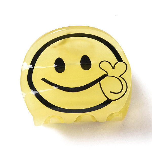 

PandaHall Smiling Face Pattern Acrylic Claw Hair Clips, with Iron Findings, Hair Accessories for Women Girls Thick Hair, Light Khaki...