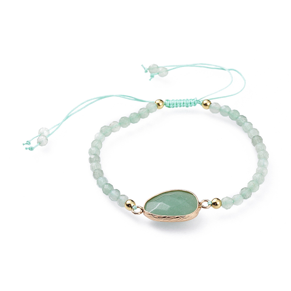 

PandaHall Adjustable Natural Green Aventurine Braided Bead Bracelets, with Brass Findings, Faceted, 2-1/8 inch(5.4cm) Green Aventurine