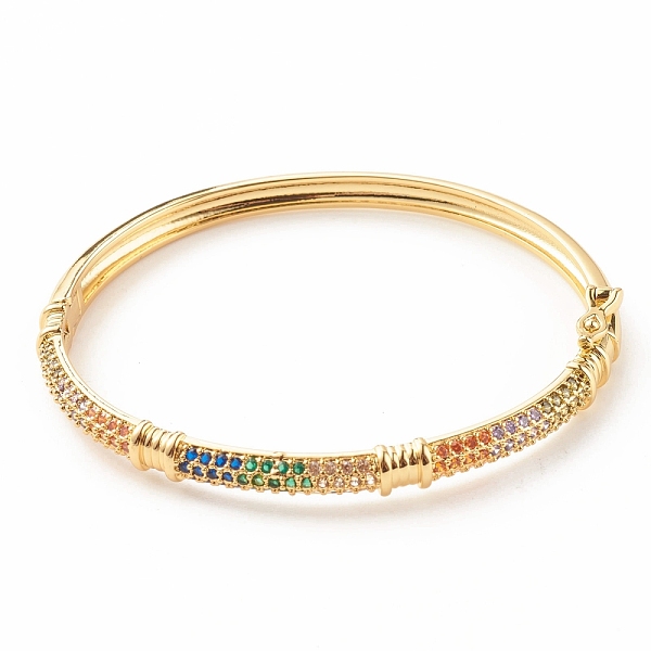 

PandaHall Colorful Cubic Zirconia Hinged Bangle, Brass Jewelry for Women, Cadmium Free & Lead Free, Real 18K Gold Plated, Inner Diameter...