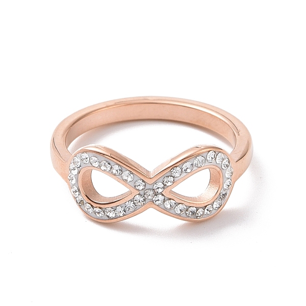 

PandaHall Crystal Rhinestone Infinity Finger Ring, Ion Plating(IP) 304 Stainless Steel Jewelry for Women, Rose Gold, US Size 6~9..., Clear