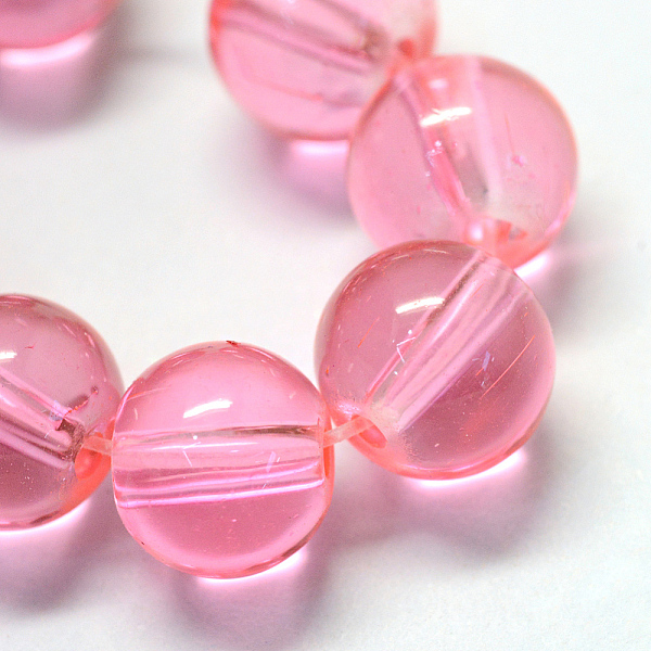 

PandaHall Baking Painted Transparent Glass Round Bead Strands, Pink, 8.5~9mm, Hole: 1.5mm, about 105pcs/strand, 31.8 inch Glass Round Pink