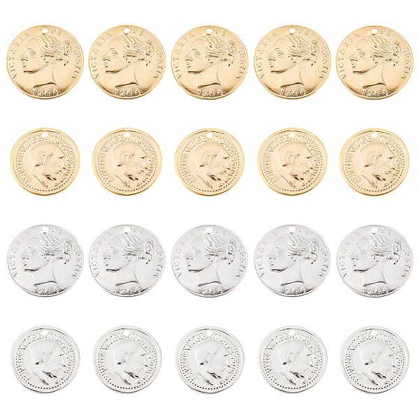 

PandaHall BENECREAT 32Pcs 4 Style Brass Charms, Long-Lasting Plated, Coin Charms, Flat Round, Golden & Silver, 12.5~14x0.7~1mm, Hole: 1mm...
