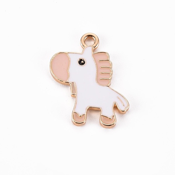 

PandaHall Golden Plated Alloy Enamel Pendants, Horse, Cadmium Free & Lead Free, White, 20.5x16.5x1.5mm, Hole: 2mm Alloy+Enamel Horse White