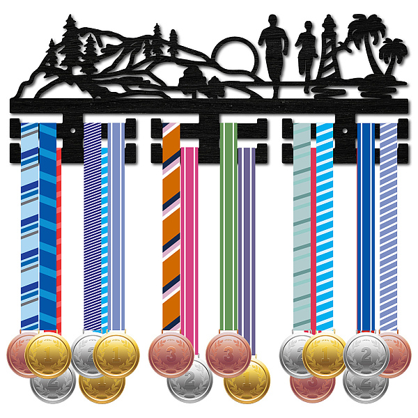 

PandaHall Fashion Wood Medal Hanger Holder, 2 Line Display Wall Rack, with Screws & Anchor Plug, Sports, 150x400mm, Hole: 5mm Wood Sports..., Black