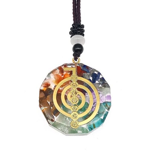 

PandaHall Orgonite Chakra Natural & Synthetic Mixed Stone Pendant Necklaces, Nylon Thread Necklace for Women, Flat Round, Whorl, 25.59 inch...