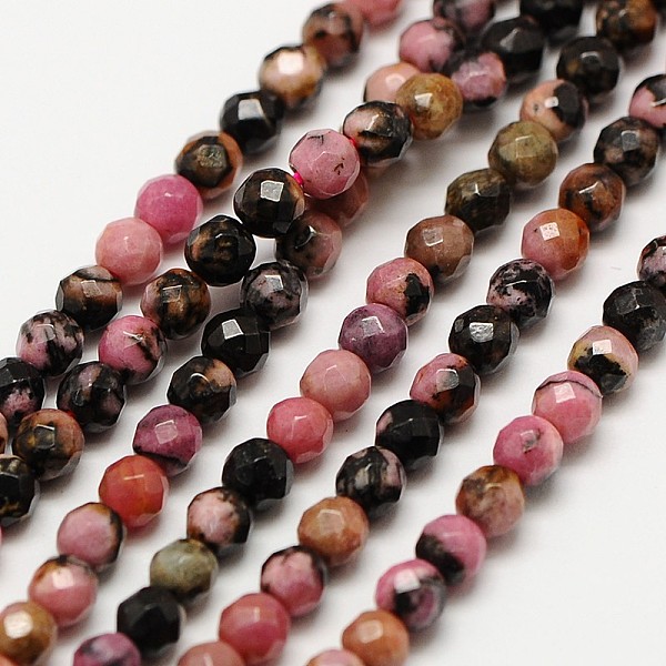 

PandaHall Natural Rhodonite Bead Strands, Faceted Round, 3mm, Hole: 0.8mm, about 123pcs/strand, 15 inch Rhodonite Round