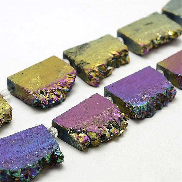 

PandaHall Electroplated Natural Druzy Crystal Beads Strands, Flat Slab Beads, Nuggets, Dyed, Rainbow Plated, 35~37x23~42x8~9mm, Hole...