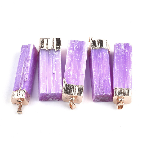 

PandaHall Electroplate Natural Selenite Big Pendants, with Iron Findings, Dyed, Rectangle, Golden, Orchid, 53~55x14~19x9~16mm, Hole: 7x4mm..., Purple