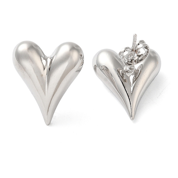 

PandaHall Brass Stud Earrings for Women, Heart, Platinum, 18x15mm Brass Heart