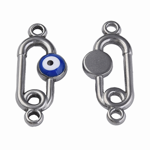 

PandaHall 304 Stainless Steel Enamel Connector Charms, Stainless Steel Color, Oval with Evil Eye, Dark Blue, 23x10x3mm, Hole: 1.6mm 304...