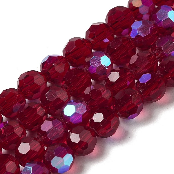 

PandaHall Electroplate Transparent Glass Beads Strands, Faceted, Round, Rainbow Plated, Crimson, 6mm, Hole: 1mm, about 98~100pcs/strand..., Pink
