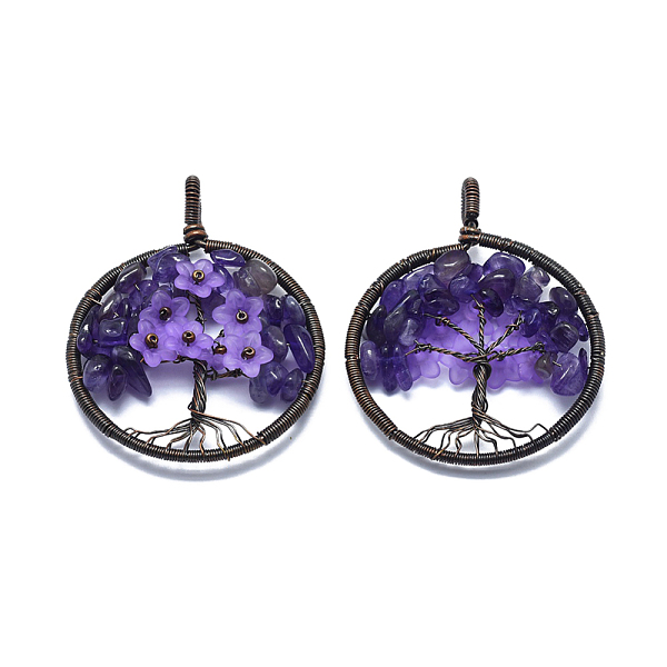 

PandaHall Natural Amethyst Pendants, with Acrylic and Brass Findings, Flat Round with Tree of Life, 59x47~47.5x9.5~10mm, Hole: 4mm Amethyst...