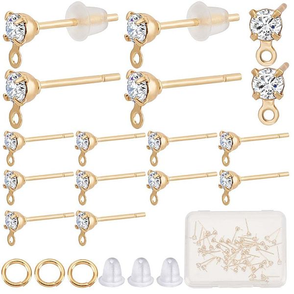 

PandaHall CREATCABIN 60Pcs Brass Stud Earring Findings, with Clear Cubic Zirconia & Horizontal Loops, with 60Pcs Open Jump Rings & 100Pcs...