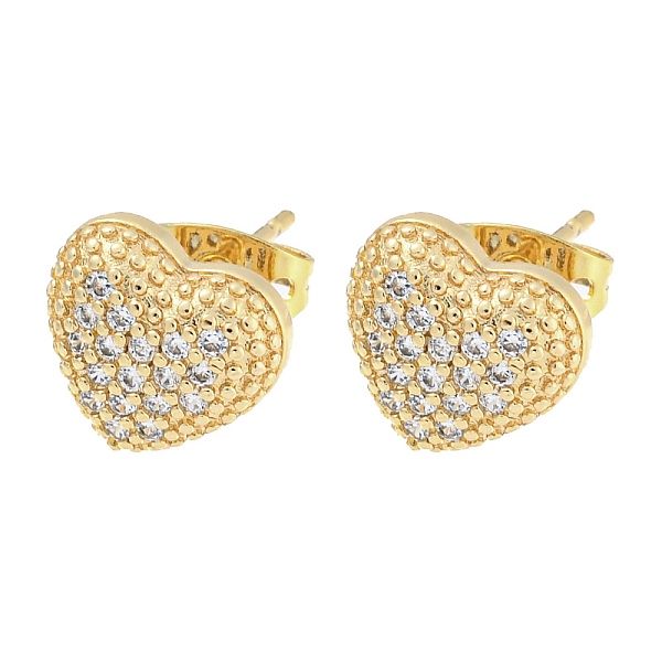 

PandaHall Brass Micro Pave Cubic Zirconia Ear Studs, Heart, 9x10mm Brass Heart