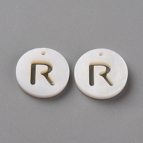 

PandaHall Natural Freshwater Shell Pendants, Flat Round with Letter, Letter.R, 12x1.5mm, Hole: 1mm Freshwater Shell Letter R White