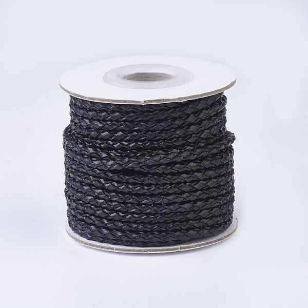 

PandaHall Braided Leather Cords, Round, Black, 3mm, about 10yards/roll Leather Round Black