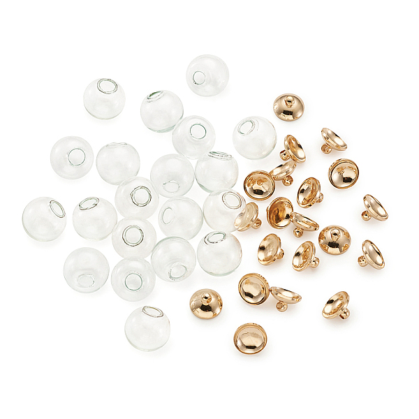 

PandaHall DIY Pendant Making, Round Mechanized Blown Glass Globe Beads, with Rack Plating Brass Bails, Golden, 14mm Glass Clear