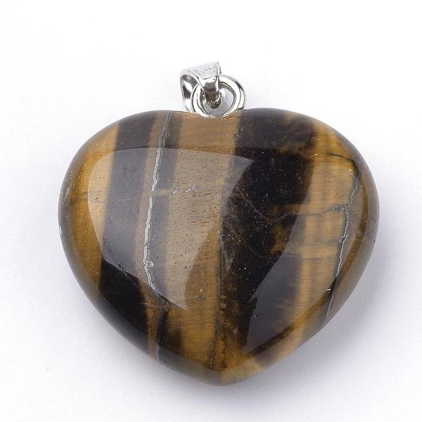 

PandaHall Natural Tiger Eye Pendants, with Alloy Findings, Heart, Platinum, 27~29x28x11mm, Hole: 3.5x5mm Tiger Eye Heart