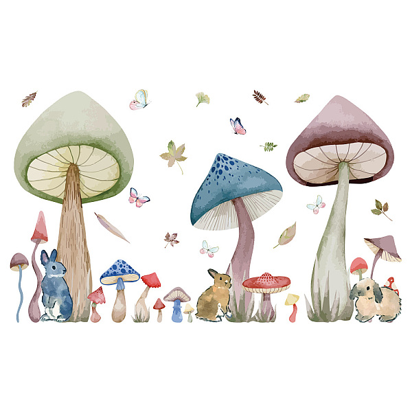 PandaHall SUPERDANT Colorful Mushroom Woods Wall Stickers Wall Decor Rabbit Flowers Removable Wall Stickers and Murals DIY Art PVC Wall...
