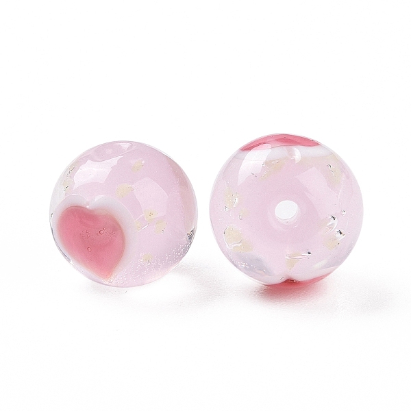 

PandaHall Handmade Lampwork Beads, Round with Heart Pattern, Pink, 12x11.5mm, Hole: 1.8mm Lampwork Round Pink