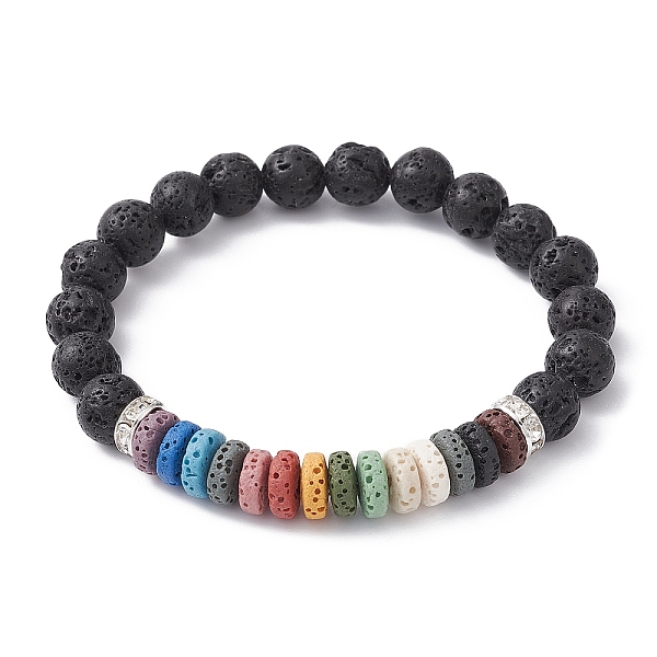 

PandaHall Dyed Colorful Natural Lava Rock & Rhinestone Beaded Stretch Bracelets for Women, Silver, Inner Diameter: 2-1/8 inch(5.3cm) Lava...