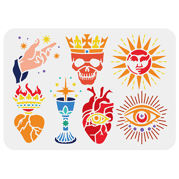 

PandaHall FINGERINSPIRE Alchemy Themed Stencil 29.7x21cm Sun Evil Eyes Stencil Plastic 7 Styles Pattern Template Reusable Wine Glass Hand...