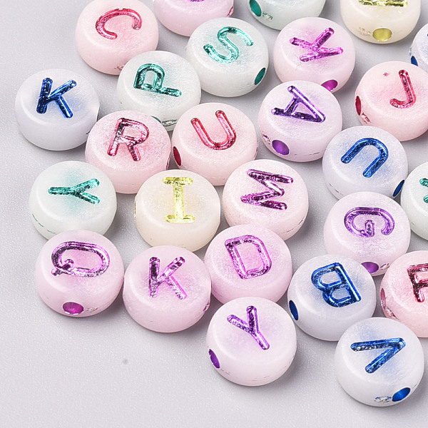 

PandaHall Luminous Acrylic Beads, Glow in the Dark, Horizontal Hole, Flat Round with Random Letters, Mixed Color, 10x4.5mm, Hole: 2mm, about..., Multicolor