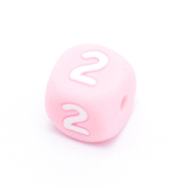 PandaHall Silicone Beads, for Bracelet or Necklace Making, Arabic Numerals Style, Pink Cube, Num.2, 10x10x10mm, Hole: 2mm Silicone Number...