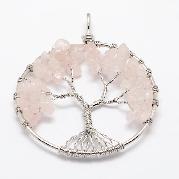 

PandaHall Tree of Life Natural Rose Quartz Bead Brass Wire Wrapped Big Pendants, Cadmium Free & Nickel Free & Lead Free, 50~64x48~52x5~8mm...