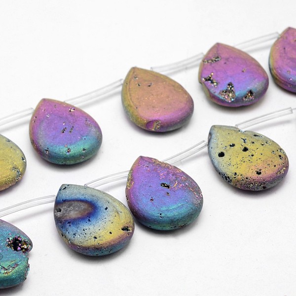 

PandaHall Electroplated Natural Quartz Crystal Beads Strands, Top Drilled Beads, Druzy Geode Crystals, Teardrop, Multi-color Plated...