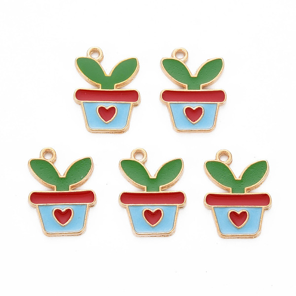 

PandaHall Alloy Enamel Pendants, Cadmium Free & Lead Free, Light Gold, Potting with Heart & Leaf, Light Sky Blue, 17.5x13x1.5mm, Hole: 1.2mm...