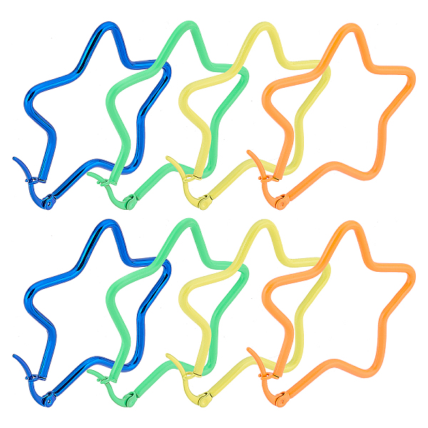 

PandaHall DICOSMETIC 4Pairs 4 Colors Open Star 304 Stainless Steel Big Huggie Hoop Earrings, Hypoallergenic Wire Wrap Earrings for Women..., Multicolor