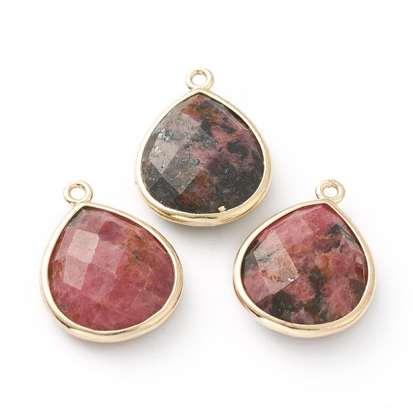 

PandaHall Natural Rhodonite Pendants, with Golden Brass Edge, Faceted, Teardrop, 22x16.5x6mm, Hole: 1.5mm Rhodonite Teardrop