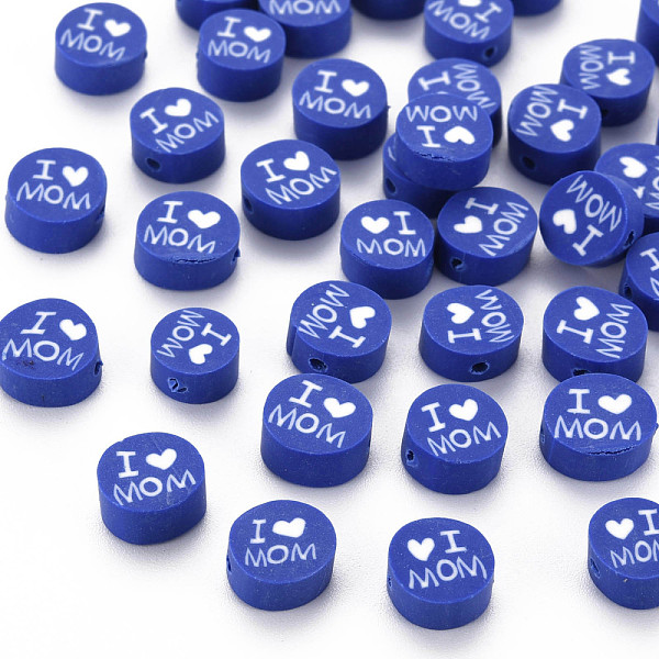 

PandaHall Handmade Polymer Clay Beads, Mother's Day Theme, Flat Round with Word I Love MOM, Blue, 8~9.5x3.5~4.5mm, Hole: 1.5mm Polymer Clay...